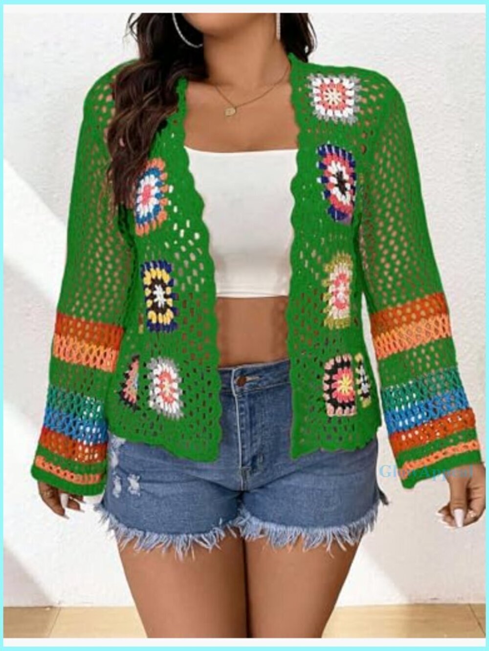 Crochet Cardigan Sweater Open Front Long Sleeve Boho Layering Piece - Picture 6 of 7